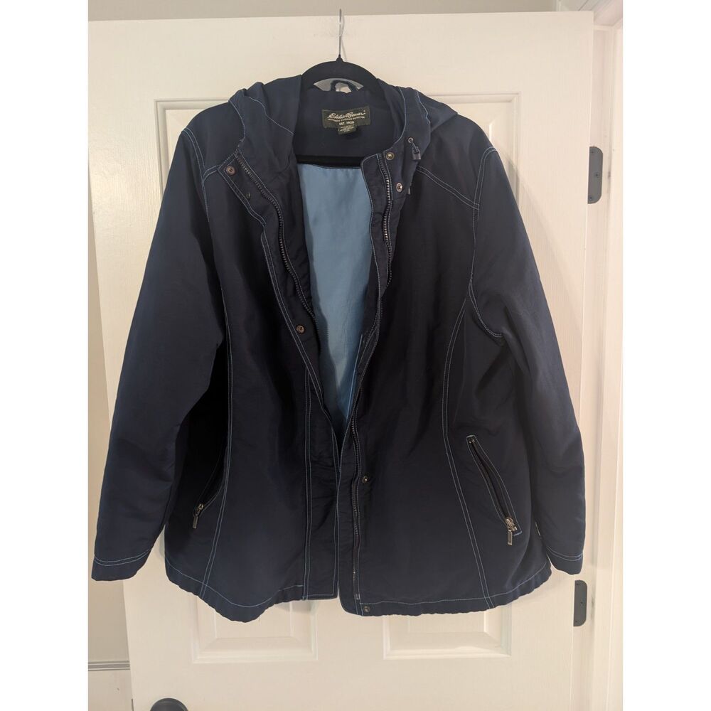 Eddie Bauer Navy Hooded Zip Jacket Men's XXL Lightweight Shell